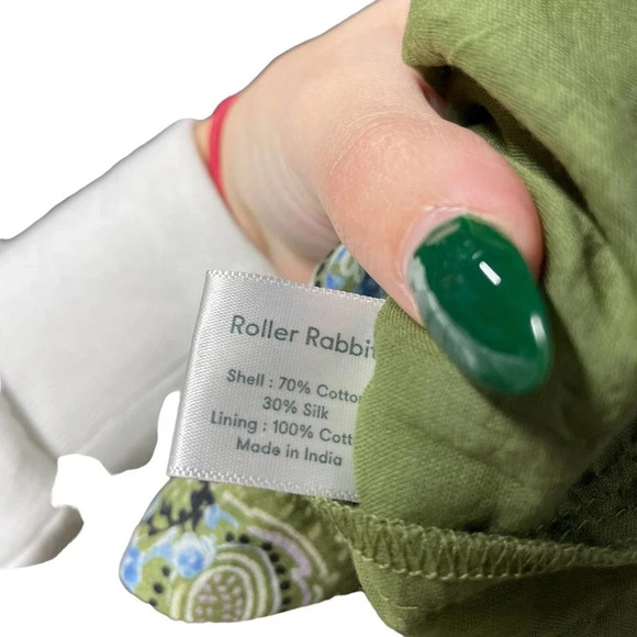 Roller Rabbit Turin‎ Ellyott Dress Olive Green Blue Paisley Size Large - Picture 12 of 12